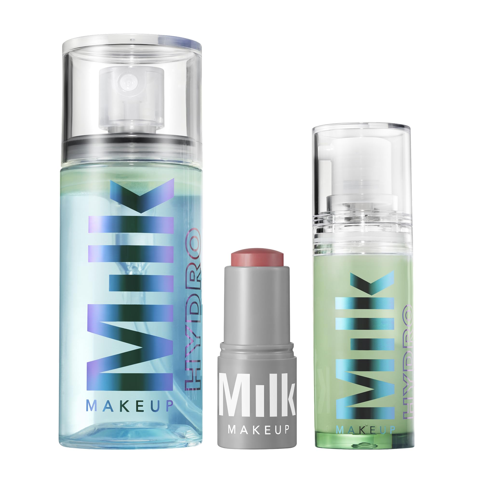 Milk Makeup Mini Must-Haves Set – Includes 12HR Hydrating Face Primer (.33oz) + 12HR Setting Spray for Gripping Makeup (1.69oz) and Multi-Use Cream Blush Stick + Lip Color in Werk (Dusty Rose, 0.10oz)
