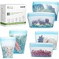 ZIP STANDING Reusable food container, silicone bag, 6 Pcs Zip Containers Can be used for fruit and vegetable snacks, etc. Microwave Dishwasher and Freezer Usable (blue)…