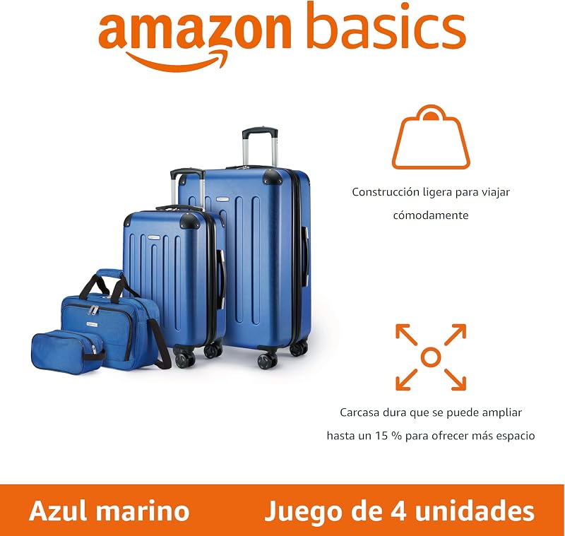 Equipaje de Mano rígido con Ruedas, Juego de 4 Unidad, Maleta Grande, Bolsa de Mano y Viaje compacta, Ampliable, 4 Ruedas giratorias, Azul Marino