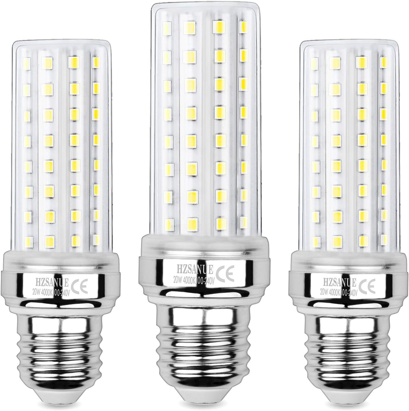 HZSANUE LED Corn Bulbs 20W, 150W Incandescent Bulbs Equivalent, 2300Lm, 4000 Kelvin Natural White, E27 Edison Screw, Pack of 3