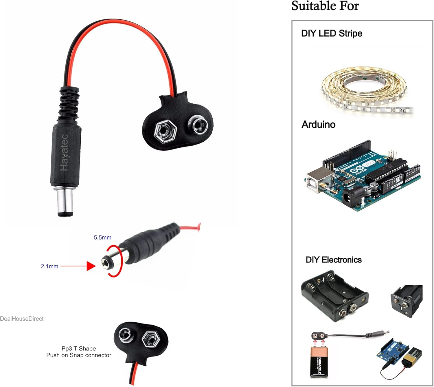 PP3 9V Battery Clip Cable to DC Plug - Image 5