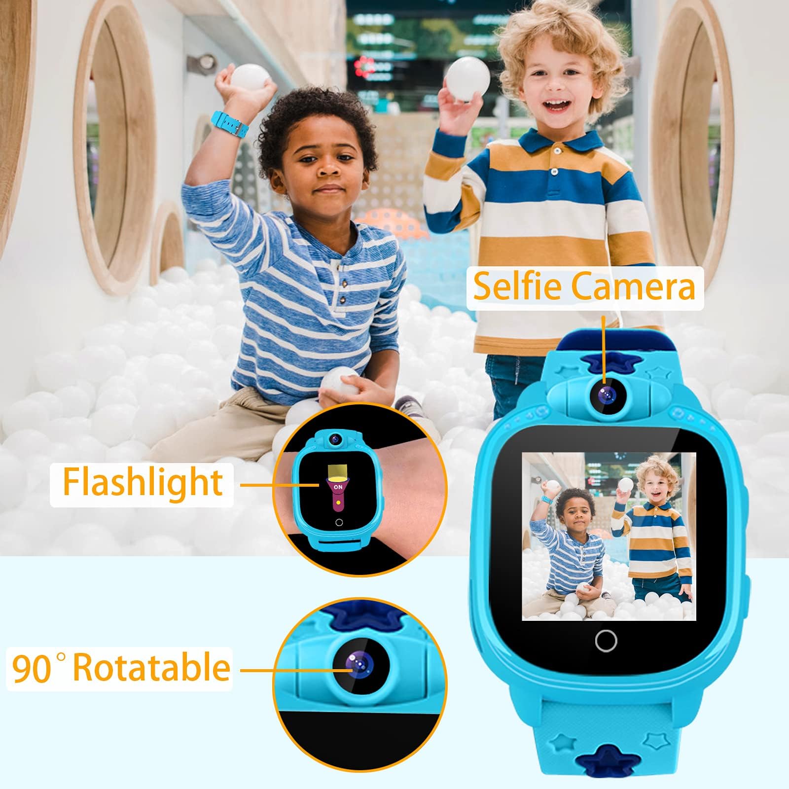 PROGRACE Kids Smart Watch Gifts for Boys - Kids Smartwatch 90°Rotatable Camera Touch Screen Music Pedometer Games Alarm Clock Digital Wrist Watch Toy for Boys Age 3-12 Years Old Blue
