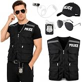 Yi-gog Police Costume Outfit for Men Women,Police Officer Accessories Vest Cop Hat Glasses Headphones Badge Halloween Cosplay