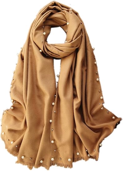 Amazon Laquest ラクエスト パール 四辺 飾り 付き 大判 多用途 ストール マフラー ビッグサイズ レディース キャメル マフラー 通販