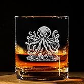 Kraken Octopus Vintage Engraved Whiskey Glass - Ocean Sea Creature Themed Gift - Unique Birthday Gifts - Kraken Octopus Lovers Gift - Vintage Old Fashioned Glass - Decor For Bar