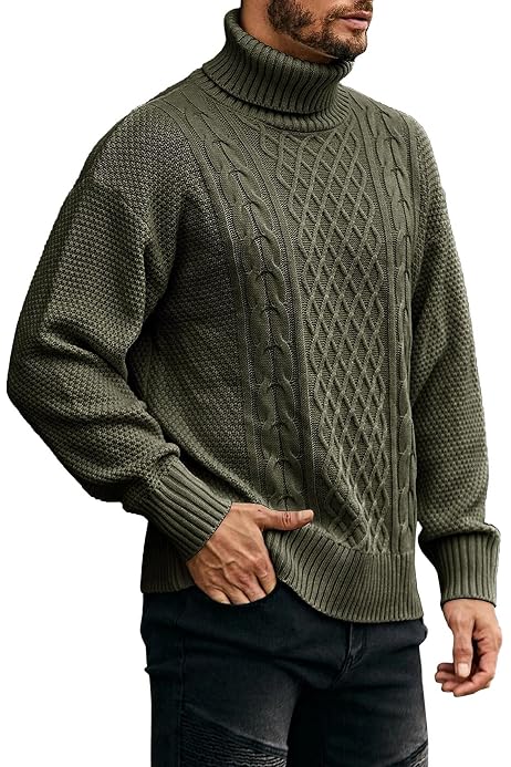 Turtle Neck Ribbed Cable Knit Sweater 