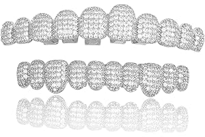 AINTTBY Grillz Hip-Hop 18K Gold Teeth Grillz Grills Inlaid with shiny zircon Rap Accessory Teeth Braces personality Halloween＆Christmas Wear - Comes With Tweezer & Dental Wax