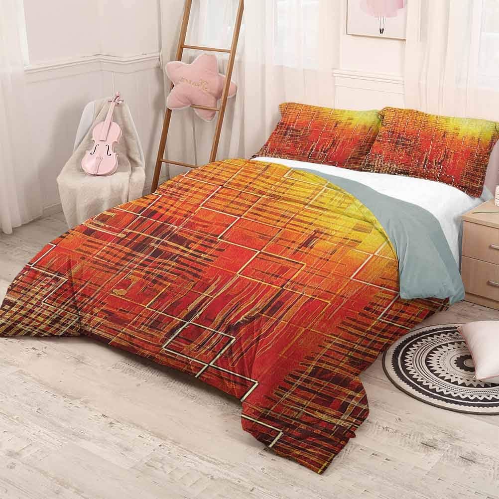 prunushome Burnt Orange 3Piece Quilt Set Duvet Cover Modern Mosaic Art Texture with