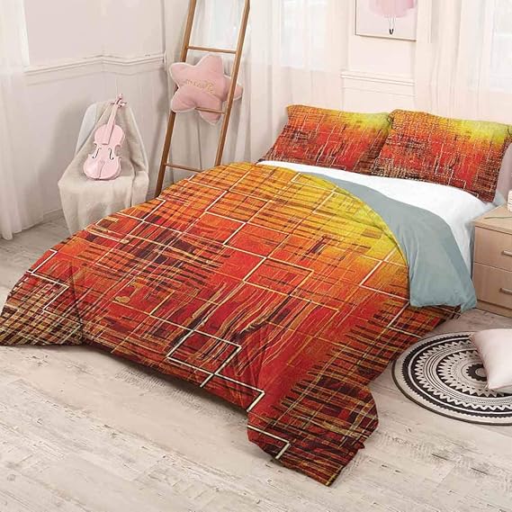 prunushome Burnt Orange 3Piece Quilt Set Duvet Cover