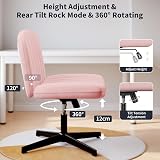 Naspaluro Armless Velvet Office Chair Pink with Cross Leg Base view 5