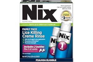Nix Lice Treatment Family Pack, Kills Lice & Eggs, 2 Bottles Permethrin Crème Rinse (2 Fl Oz Each) & 2 Lice Combs