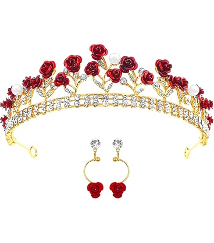 Amazon.com: Red Rose Tiara Bridal Wedding Crystal Crown Gold