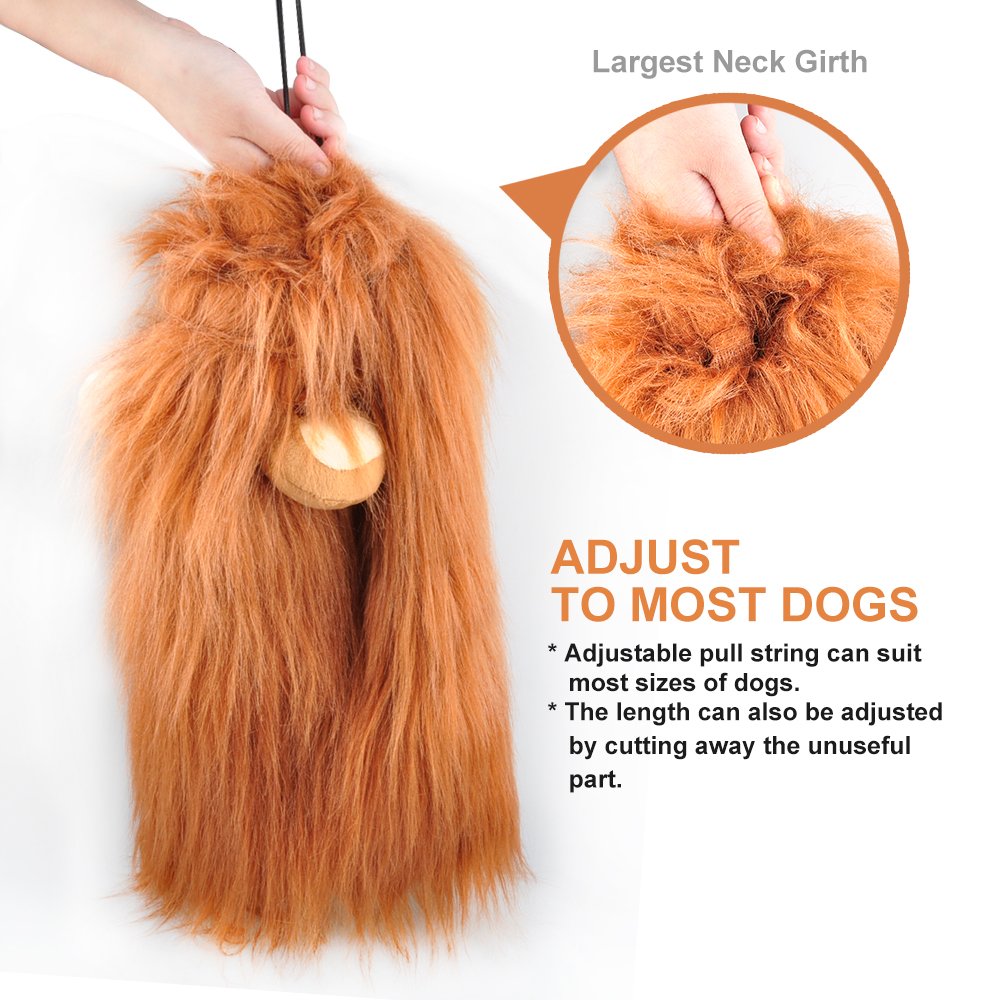 Melena De León Para Perros Con Orejas, Disfraz Ajustable Talla L, Marrón Claro, Ideal Halloween Y Fiestas