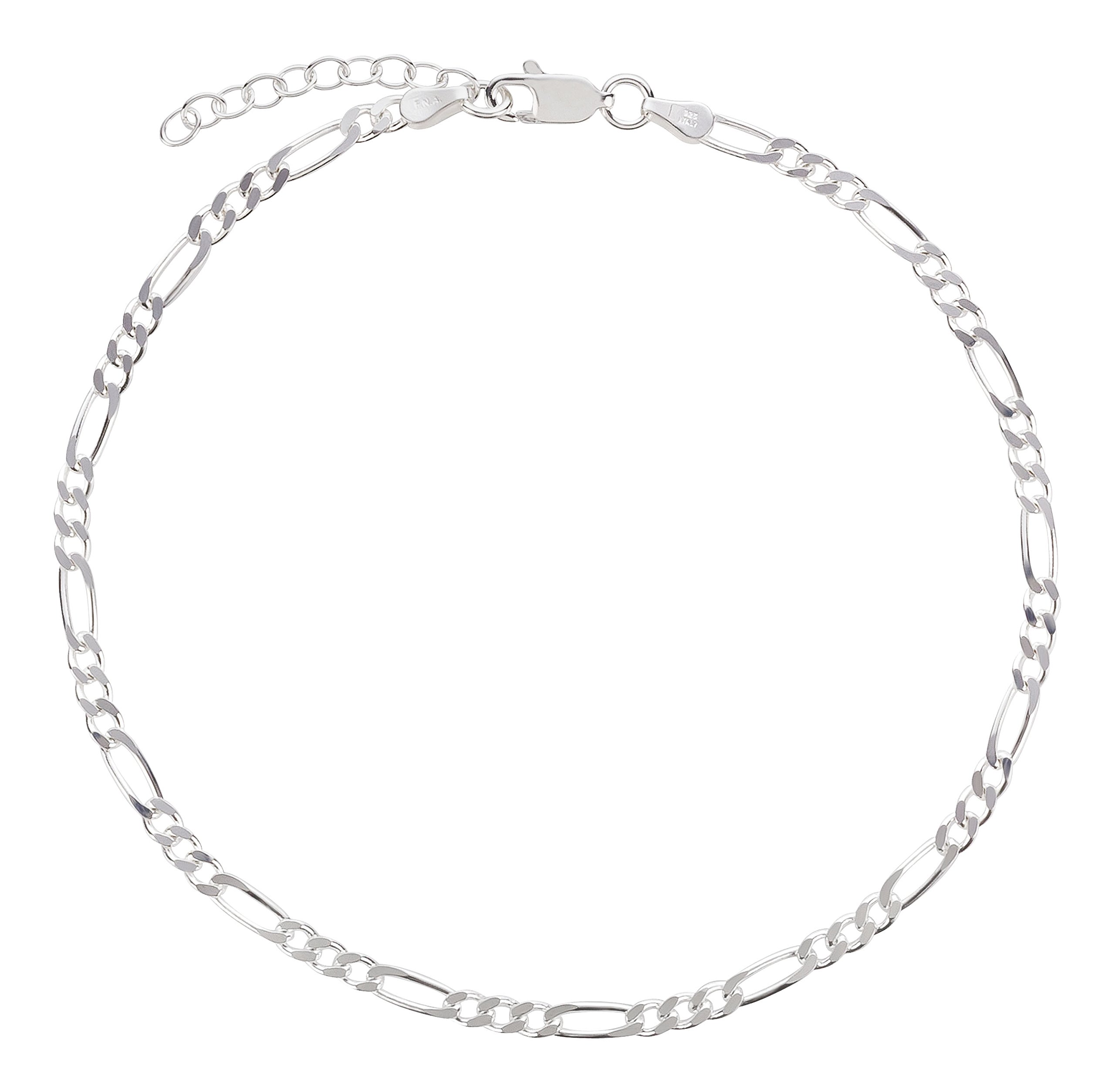 7K Chain Anklet, Sterling Silver 925, Figaro, Model 28 (2,8 mm, 23-26 cm)