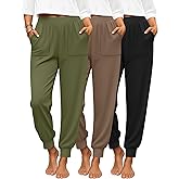 Yearntown 3 Pack Women's Lounge Joggers High Waist Yoga Pants Athletic Workout Pajama Comfy Tapered Sweatpants with Pockets