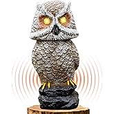 Ugold Solar Powered Owl with Motion Detection, Silent Mode, Flashing Eyes, Rotatable Head and Realistic Hoots, Plastic Owl Decoration for Home, Garden, Patio and Fence