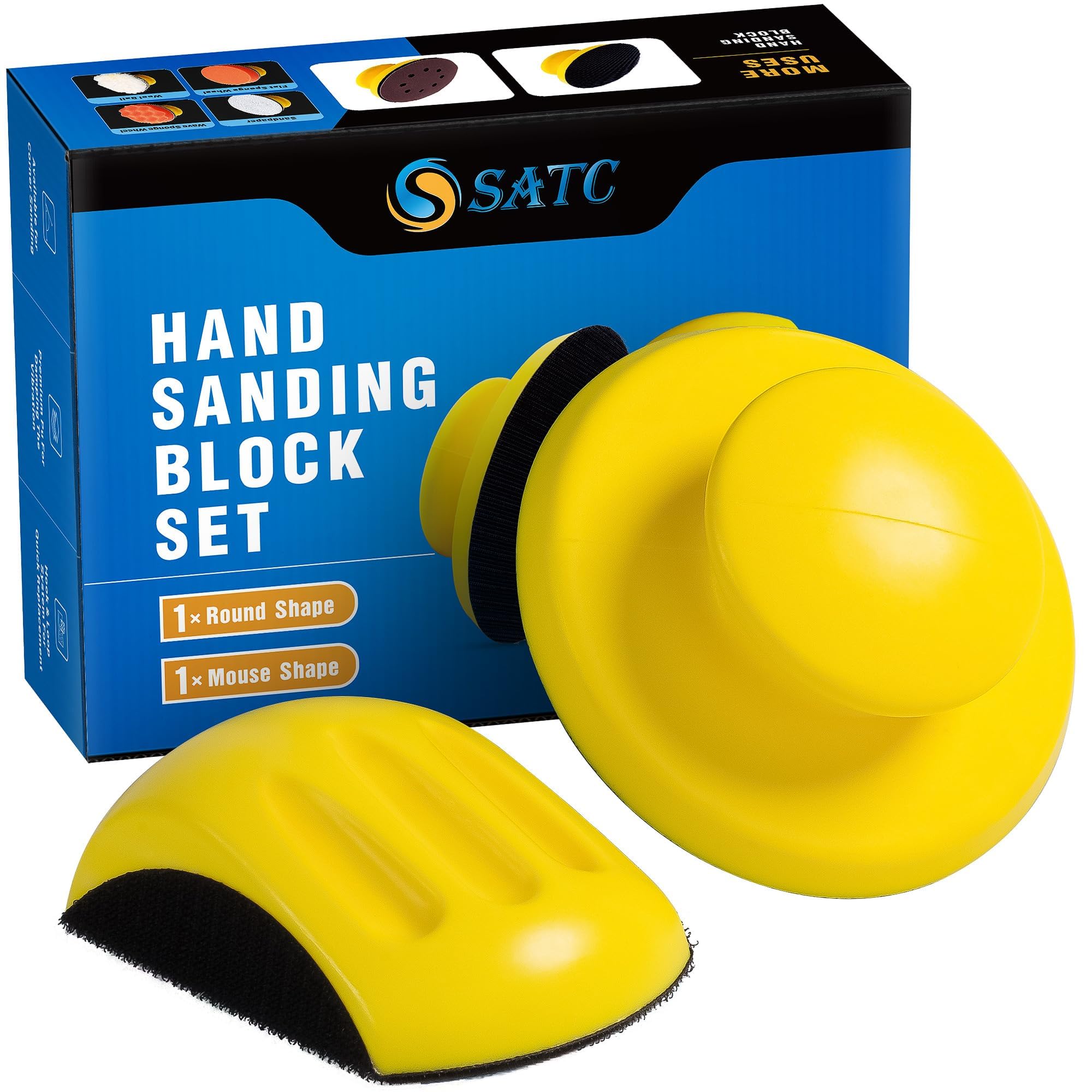 Photo 1 of S SATC Sanding Blocks 5 Inch Hook and Loop Sanding Block 2 PCS Round and Mouse Hand Sanding Block for Wood Furniture Restoration Home Arts and Crafts