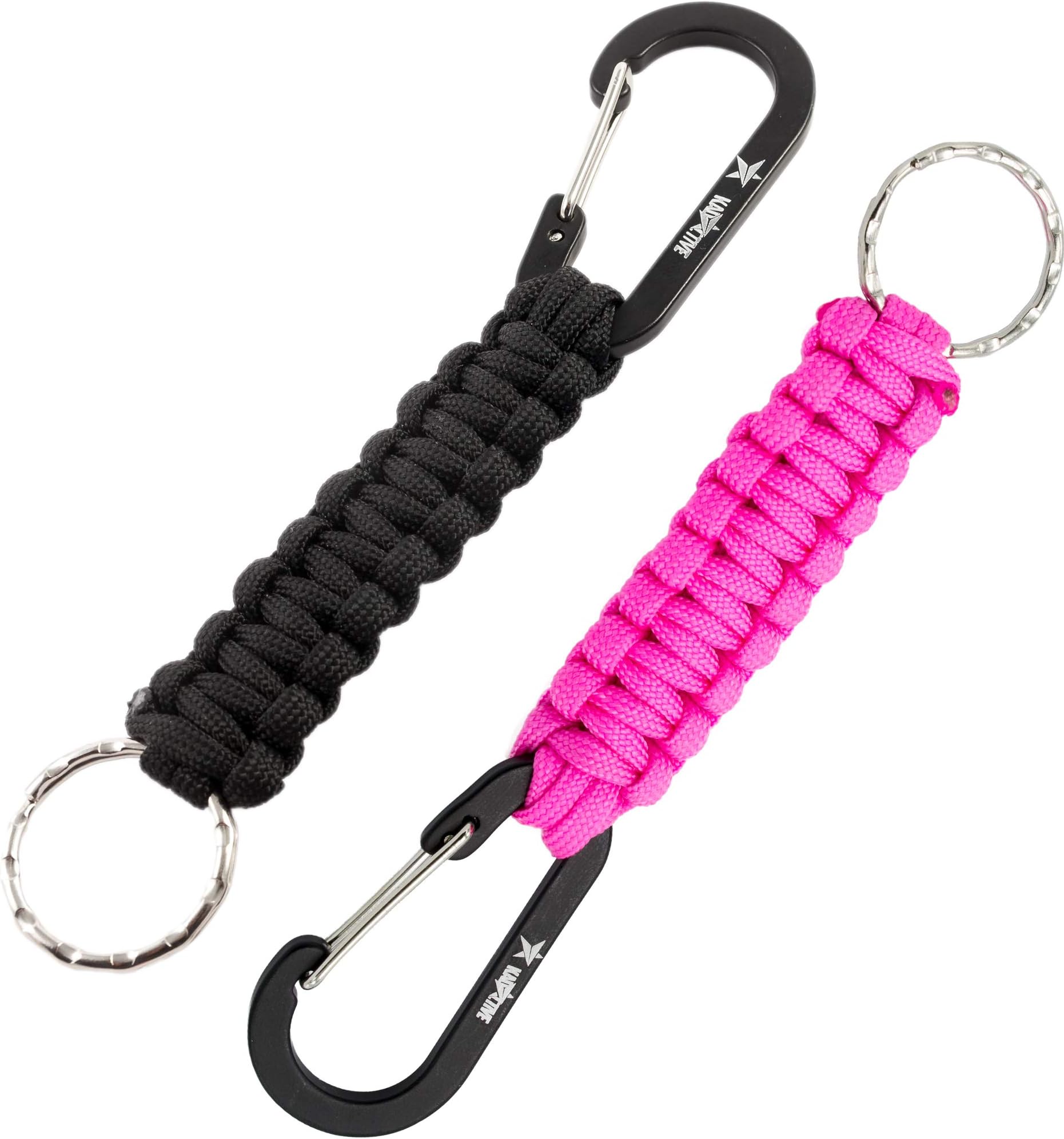 KadactiveParacord Keyrings with Carabiner Keyring Clip - 2 Pack keyrings for Backpack, Survival, Camping - Paracord Key Chain Key Holder - Key Lanyard for Men - car Keyring