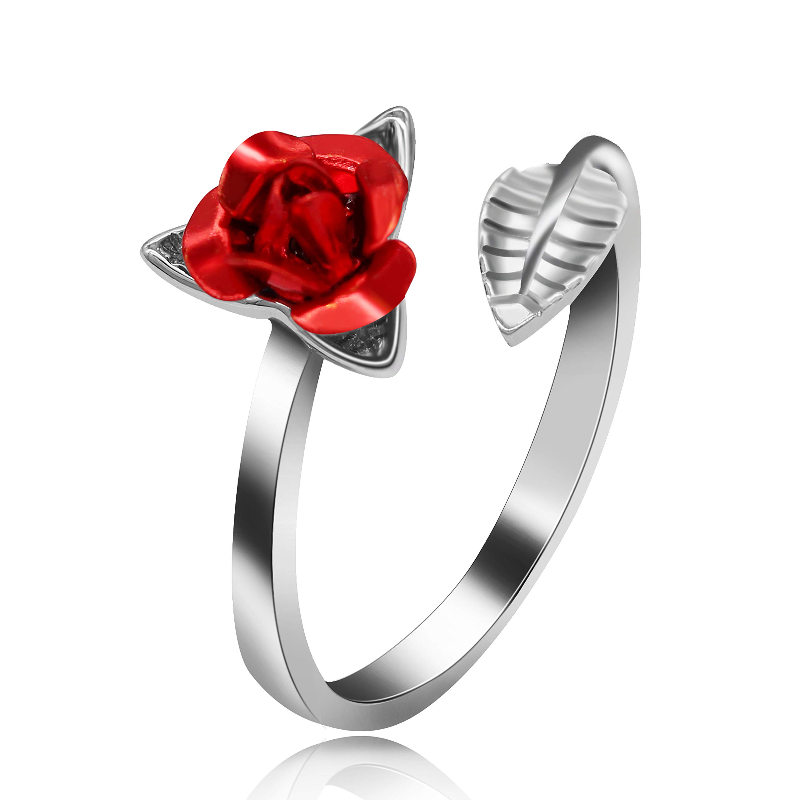Uloveido Silver Color Rose Flower Rings Adjustable Wrap Open Unique Engagement Ring Bridesmaid Jewelry Thanksgiving Gifts for Women Girls Mom Y456-Platinum โ image 1