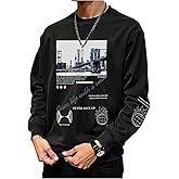 SOLY HUX Sweatshirts for Men Letter Graphic Crew Neck Long Sleeve Drop Shoulder Pullover Top