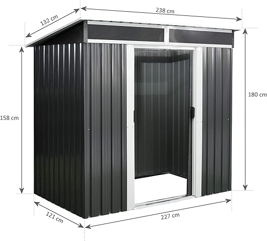 Zelsius Metall Gerateschuppen Mit Boden I B 238 X T 132 X H 180 Cm I Anthrazit I Gartenhaus Mit Oberlichter I Geratehaus Amazon De Garten