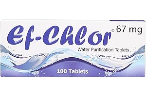 Ef-Chlor Water Purification Tablets/Pills (67 mg - 100 Tablets) - Potable Water Treatment for Emergencies, Survival, Travel, and Camping, Purificador De Agua (3.28-5.28) Gallons Water in 1 Tablet