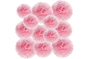 PATIKIL 4"/6"/8" Tissue Pom Poms Flowers, 12 Pack Paper Flower Ball for Wedding Bridal Shower Birthday Bachelorette Party Bac