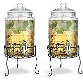 2 PACK 1.5 Gallon Drink dispenser, Classic Hammered Glass Beverage Dispenser With Elegant Stand, Drink Dispensers for Parties With Spigot 100% Leakproof. Perfect For Parties And Daily Use