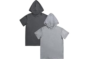 Esenchel Men's 2 Pack Hooded Pajama Top Short Sleeve Sleep Shirt