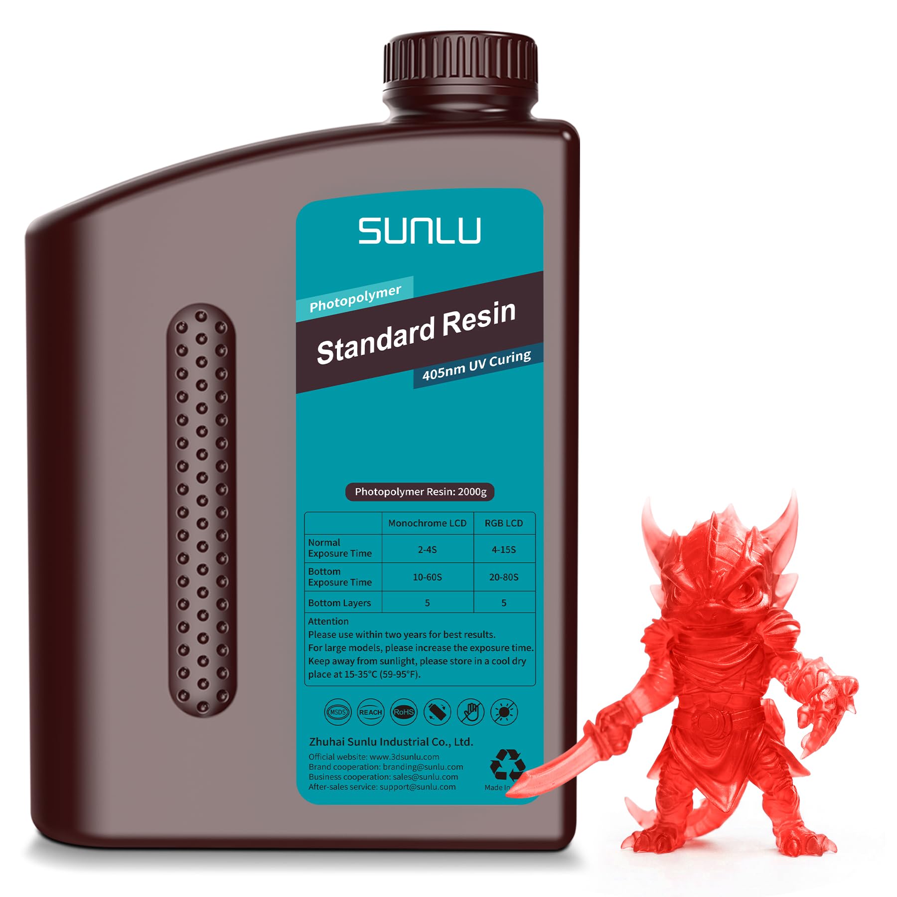 SUNLU Upgraded 2KG Standard 3D Printer Resin, 405nm UV-Curing Resin LCD/DLP/SLA 3D Printers, High Compatibility 3D Printer Resin, 2000g Clear Red Image