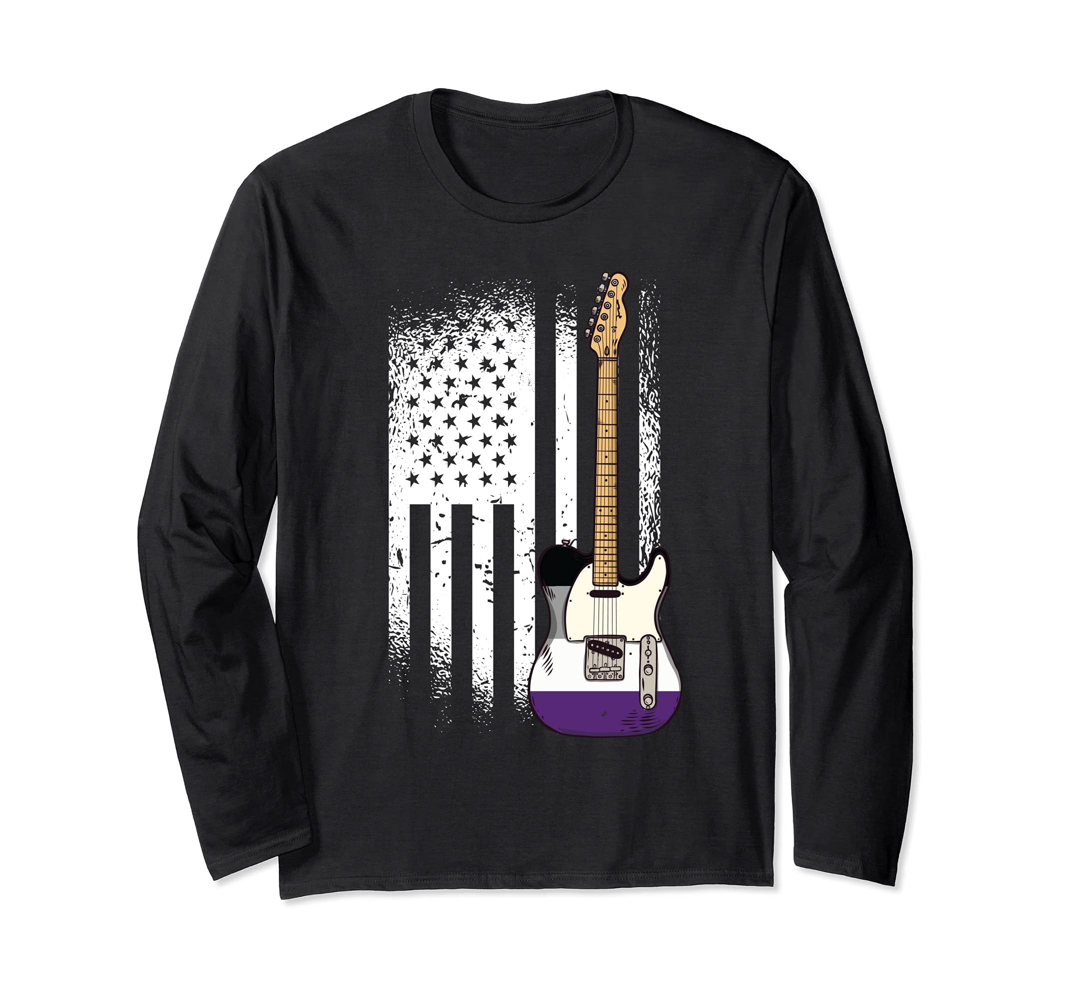 American Flag Guitar Asexual Pride LGBT-Q Guitarist Musician Long Sleeve T-Shirt