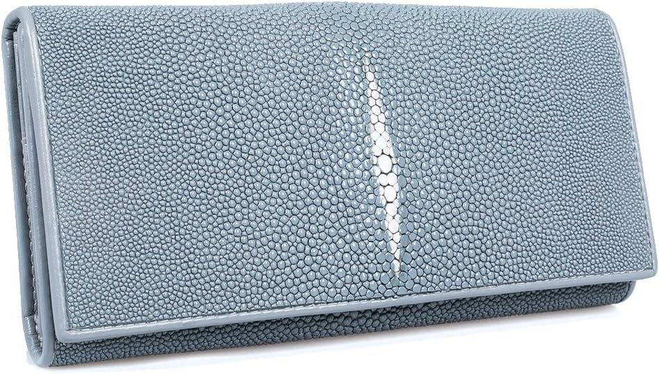 Genuine Stingray Skin Leather Grey Classic Trifold Clutch Wallet Purse