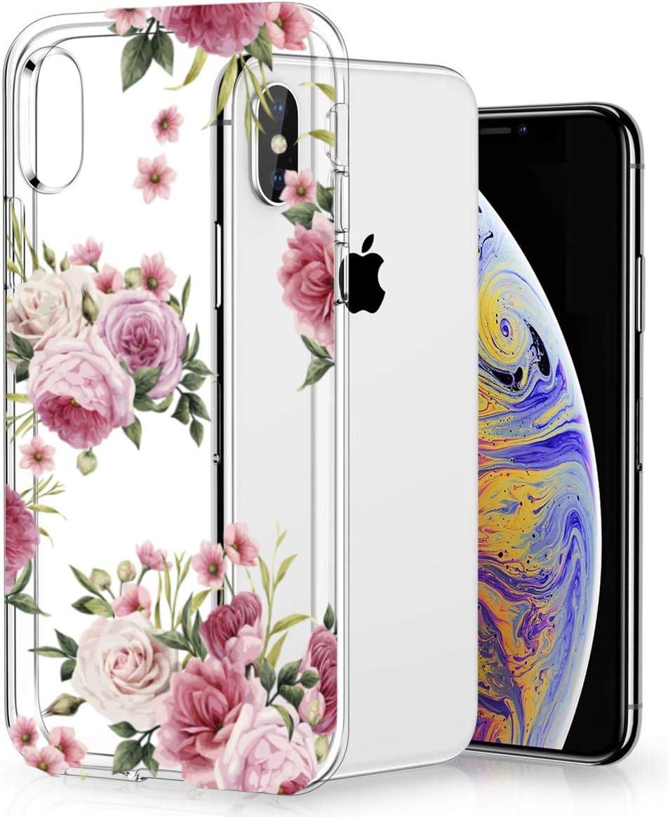 BSLVWG Clear Case For iPhone Xs Max,flower Floral Flower Pattern Clear Design Hard Back Case with Soft TPU Bumper Protective Case for Apple iPhone Xs Max 6.5 inch 2018 Released(Pink Blossoms)