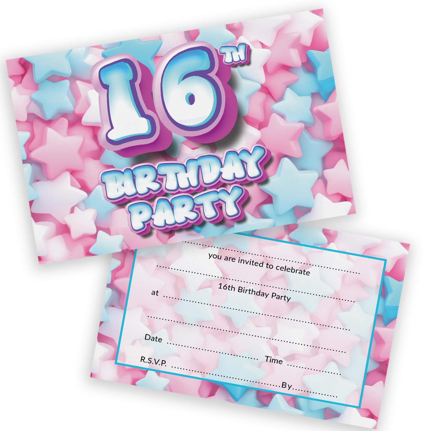 16th Birthday Party Invitations Teenager - Sweet Marshmallow 20 Pack - Childrens Birthday Invitations for Boys/Girls A6 Bday Party Invites Invitation Cards with Folding Envelopes