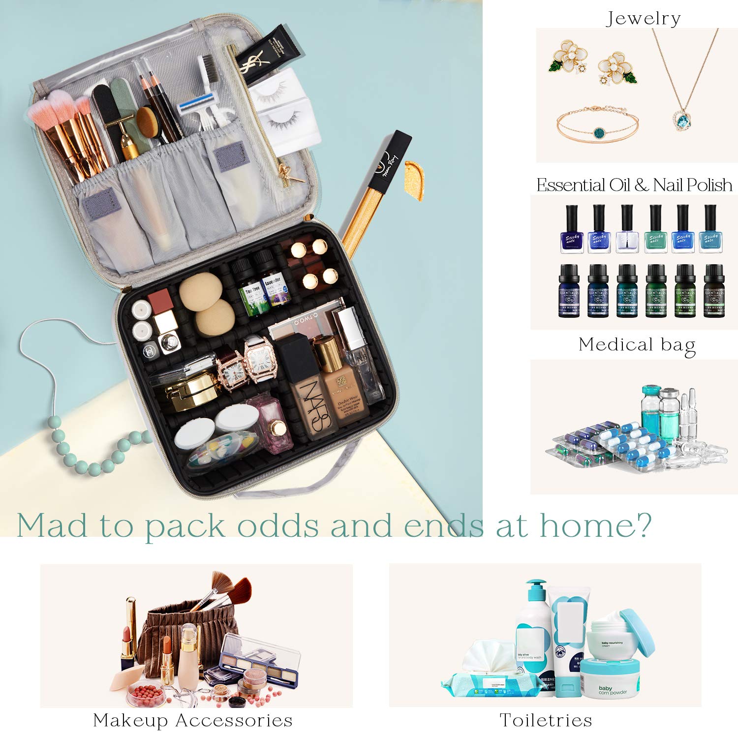 Stagiant Marble Makeup Bag Organizer Travel PU Leather Makeup Case Large Cosmetic Bag Train Case Makeup Travel Storage Bag Portable Brush Holder with Adjustable Divider for Jewelry Cosmetics Gift for Women - Marble : Beauty