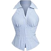 SweatyRocks Women's Striped Button Down Sleeveless Shirt Collared Slim Fit Blouse Tank Top