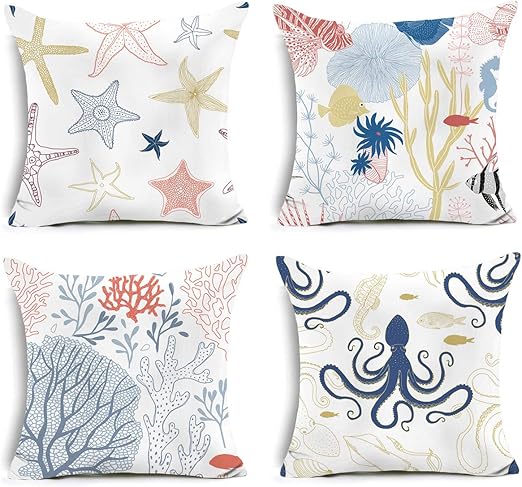 Amazon Com Ocean Decorative Throw Pillow Covers Coral Starfish