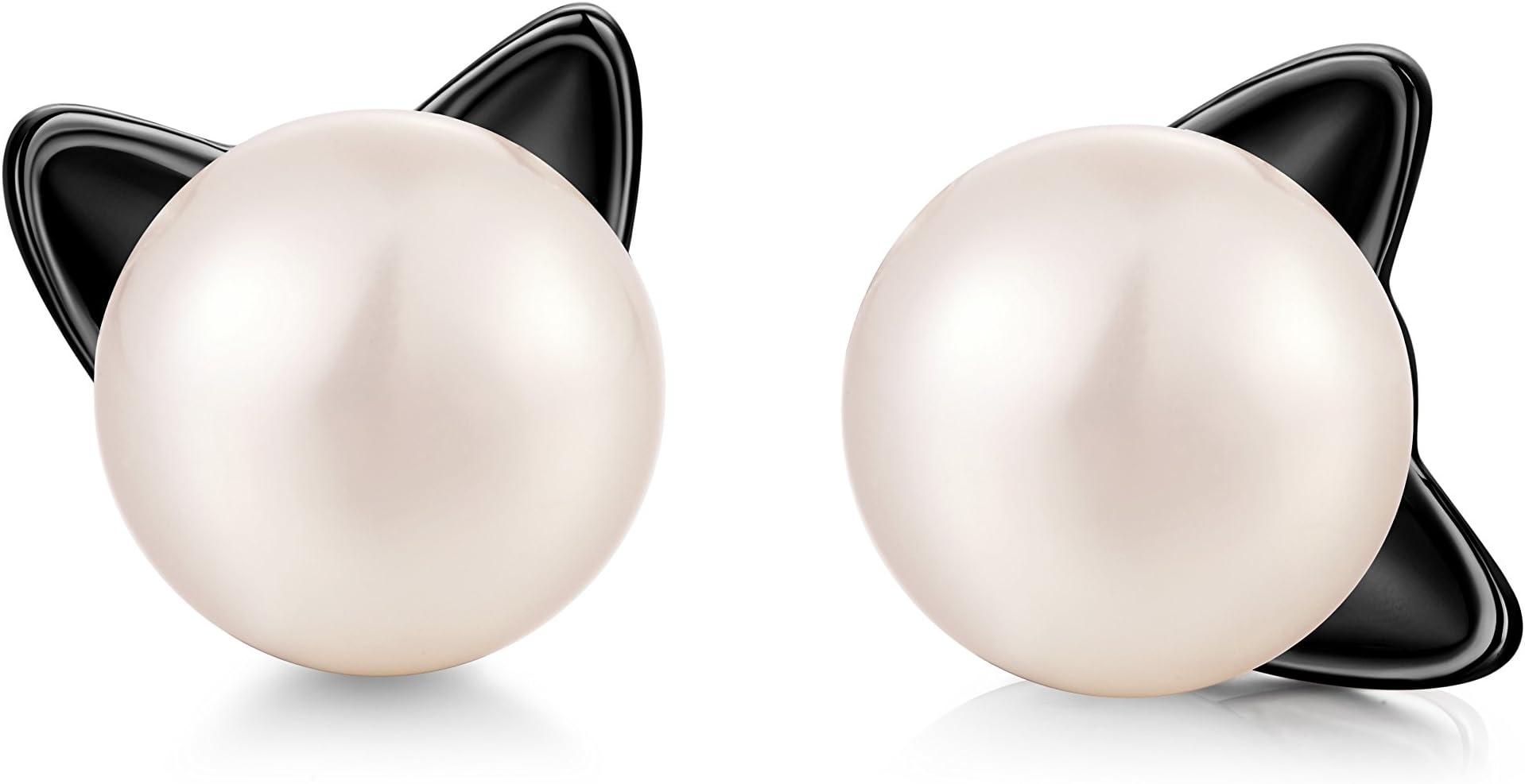 jiamiaoi Cat Earrings Women 925 Silver Pearl Cat Stud Earrings with AAAA+ Freshwater Cultured Pearls 7.5mm Pearl Earring Women Gift for Her,Comes with Elegant Jewellery Box