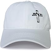 Christian Jesus Hat, Embroidered Adjustable Classic Cross Hat Baseball Cap White,Religious Gifts for Men Women White