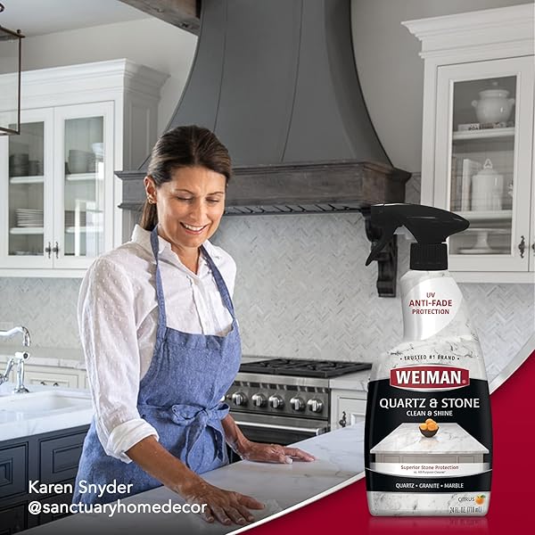 WEIMAN QUARTZ COUNTERTOP CLEANER AND POLISH – 24 OUNCE – CLEAN AND SHINE YOUR QUARTZ COUNTERTOPS ISLANDS AND STONE SURFACES WITH ULTRA VIOLET PROTECTION