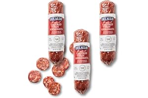 DeLallo Hot Sopressata, Spicy Italian Dry Sausage, Seasoned with Chili Peppers, Black Peppercorns, and Fresh Garlic, Gourmet Meat Stick for Charcuterie Boards and Snacking, Non-GMO, No Added Nitrates or Nitrites, 9 oz Stick, (3 Pack)