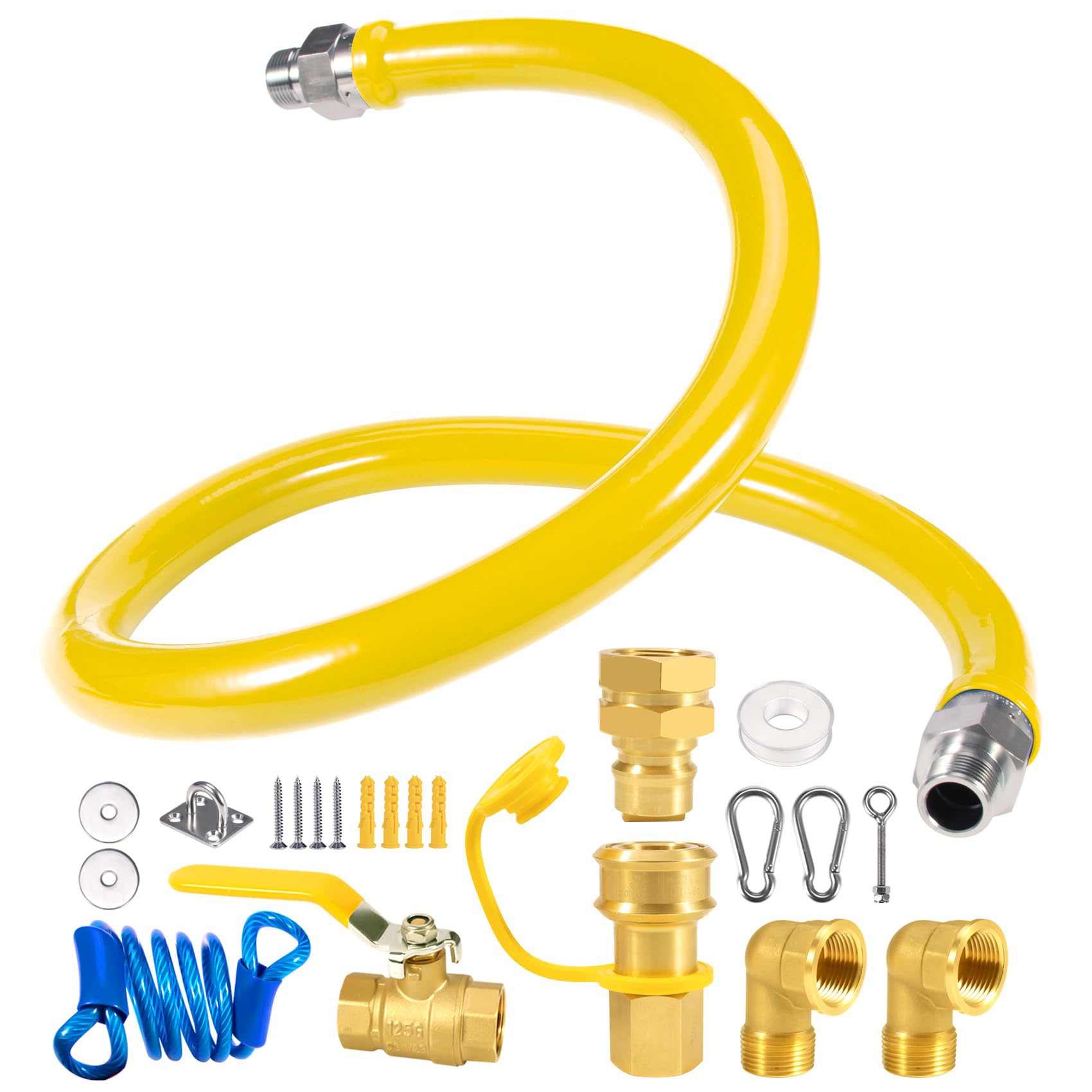 Photo 1 of 3/4" × 48 inch Commercial Gas Hose, 1675KIT48 Safety System Kit, Mobile Gas Line Hose Connector Kit for Commercial Kitchen, with 3/4" Quick Disconnect