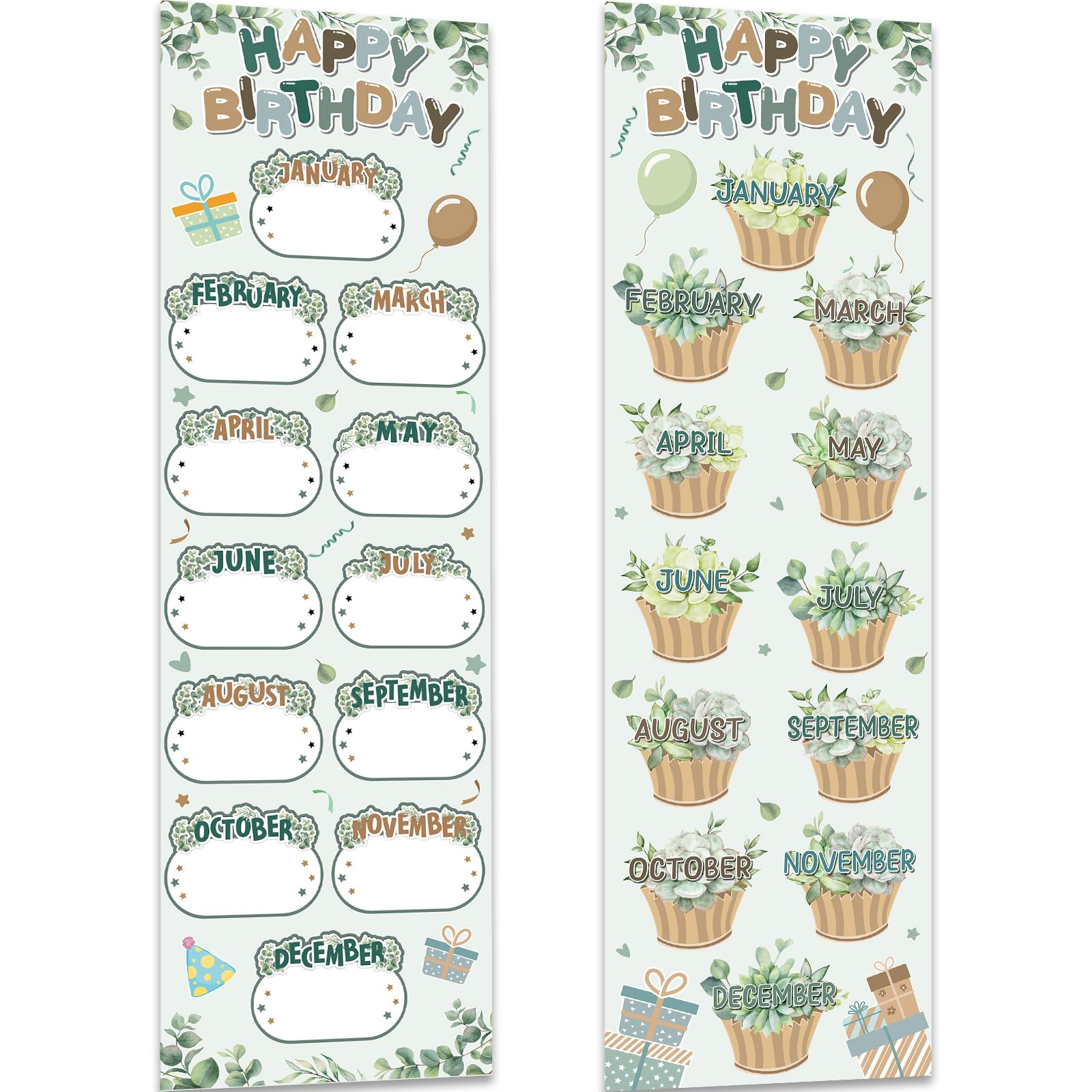 Photo 1 of Greenery Eucalyptus Happy Birthday Poster Chart Calendars Bulletin Board Decorations Sage Green Birthday Classroom Wall Door Decor for Bulletin Boards Nursery Home Kindergarten Back to School Supplies