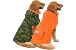HDE Reversible Dog Raincoat Hooded Slicker Poncho Rain Coat Jacket for Small Medium Large Dogs Camo Orange - L