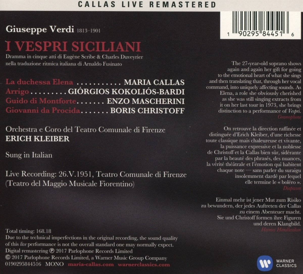 Maria Callas Verdi I Vespri Siciliani Firenze 26 05 1951 3cd Amazon Com Music