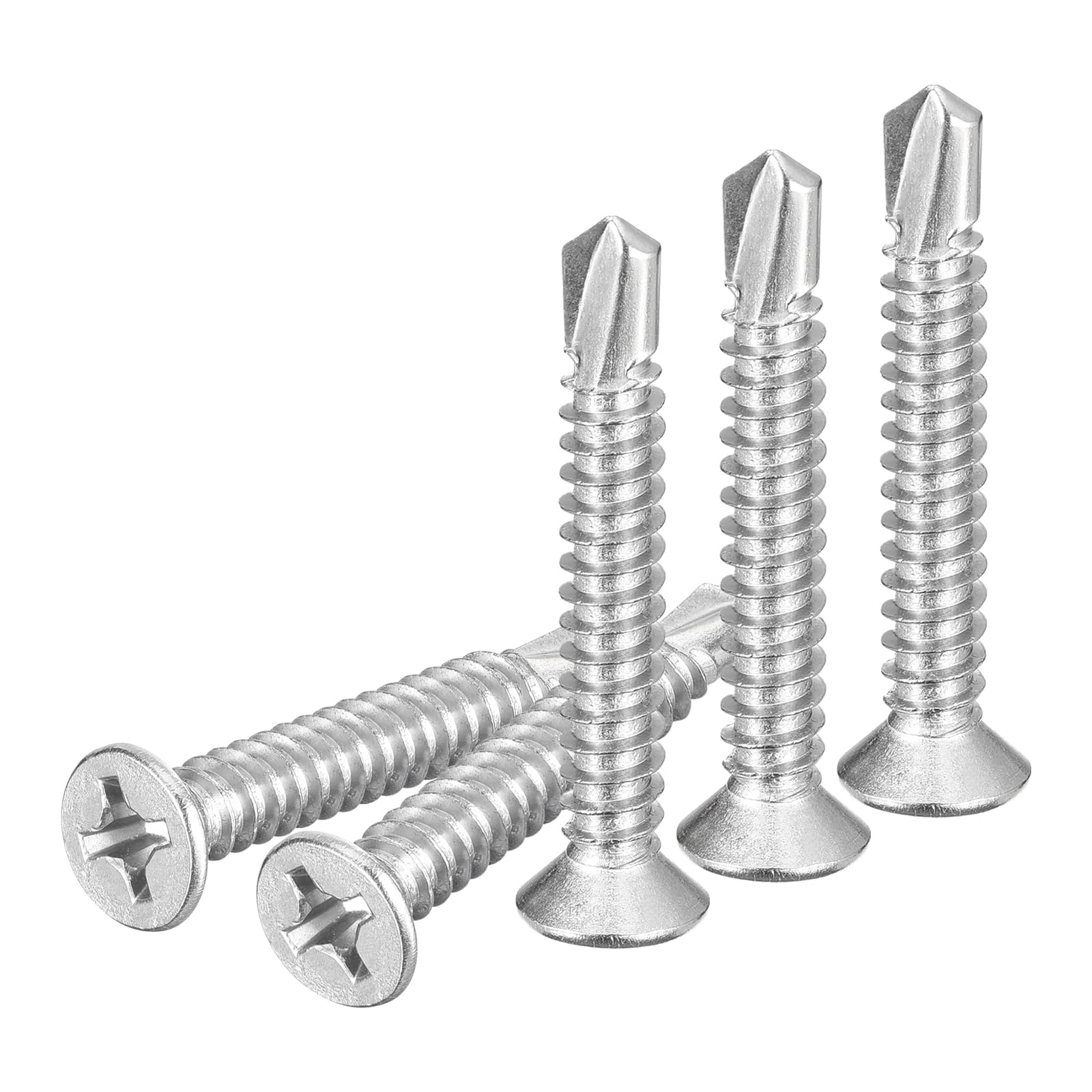 DTGN 30Pcs ST6.3x45mm Self Drilling Screws, 410 Stainless Steel Flat Head Phillips Sheet Metal Screw - Good for Wood to Metal, Furniture - Silver — image 1