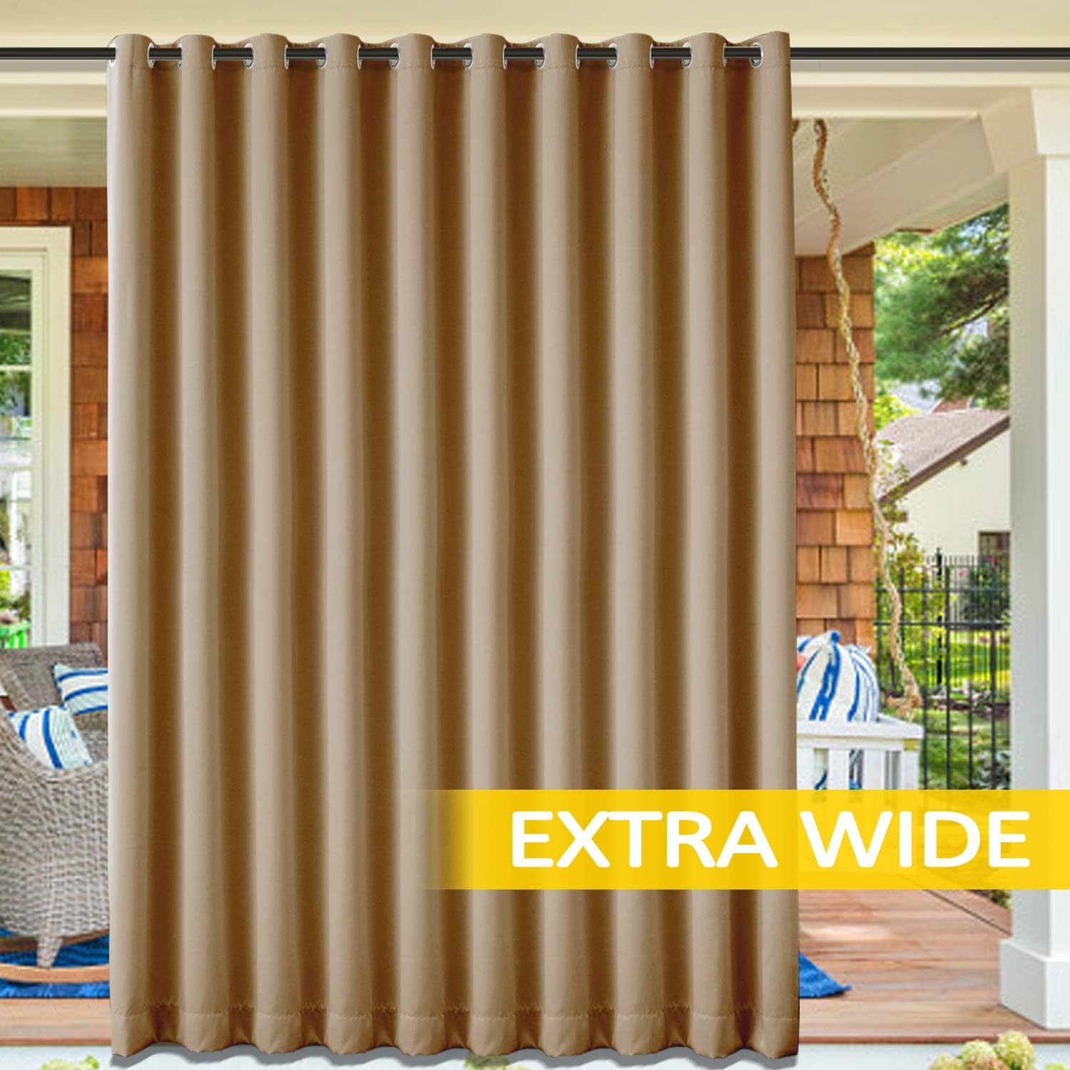 cololeaf Outdoor Curtains for Patio Extra Wide Waterproof Curtain Panels for Porch, Gazebo, Pergola, Cabana, Dock, Beach Home - Grommet - Wheat 150" Wx96 L Inch (1 Panel)