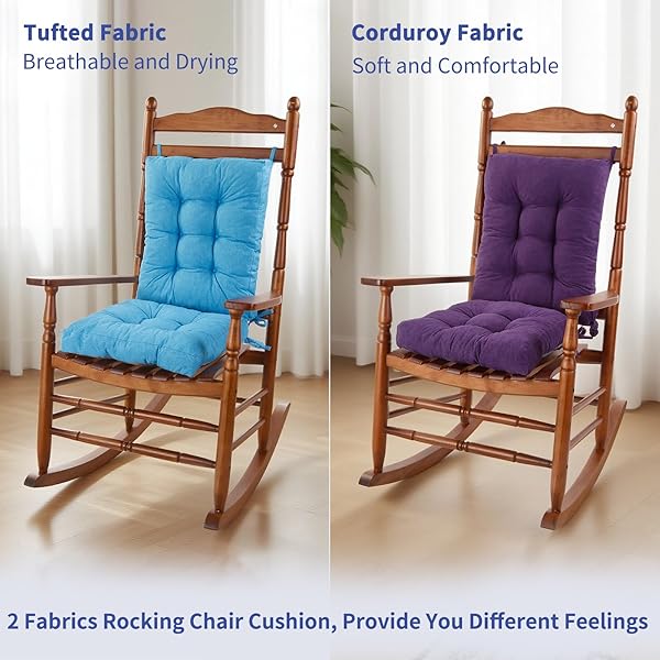 LYLNBYWK ROCKING CHAIR CUSHION, THICKENED TUFTED SEAT AND BACK CUSHION WITH TIES, SUITABLE FOR INDOOR/OUTDOOR ROCKER, PACK OF 2, LIGHT BLUE