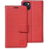 SafeSleeve Wallet Leather Case for iPhone 14 Plus EMF Blocker for Cell Phone with 3 Card Holder & Adjustable Stand – Magnetic Closure, and Magnetic Folio Protection for Daily Use (Red)