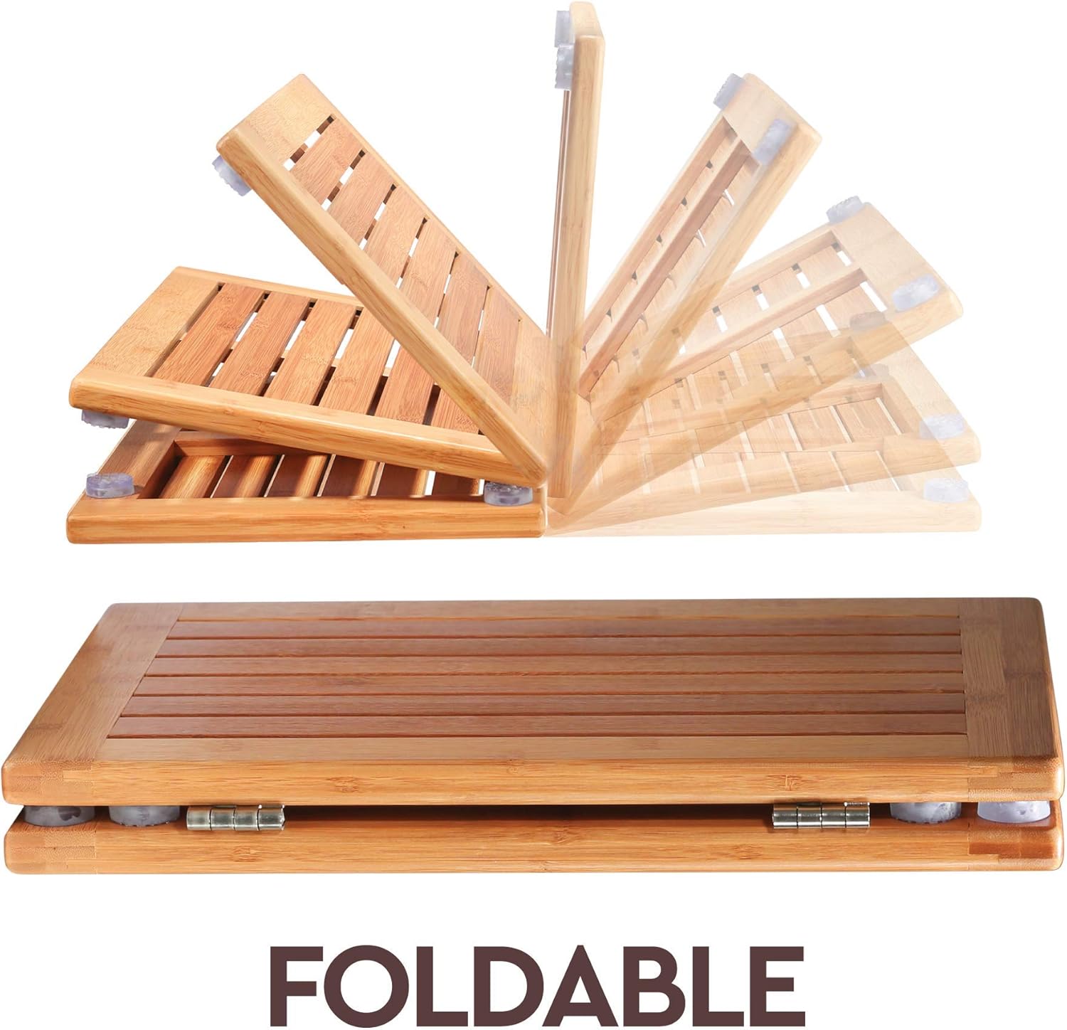 Bambusi Luxury Bamboo Bath Mat - Non-Slip Shower Floor Mat for Bathroom and Spa Folds for Easy Storage - Indoor and Outdoor Use - 18 x 24 Inches: Home & Kitchen